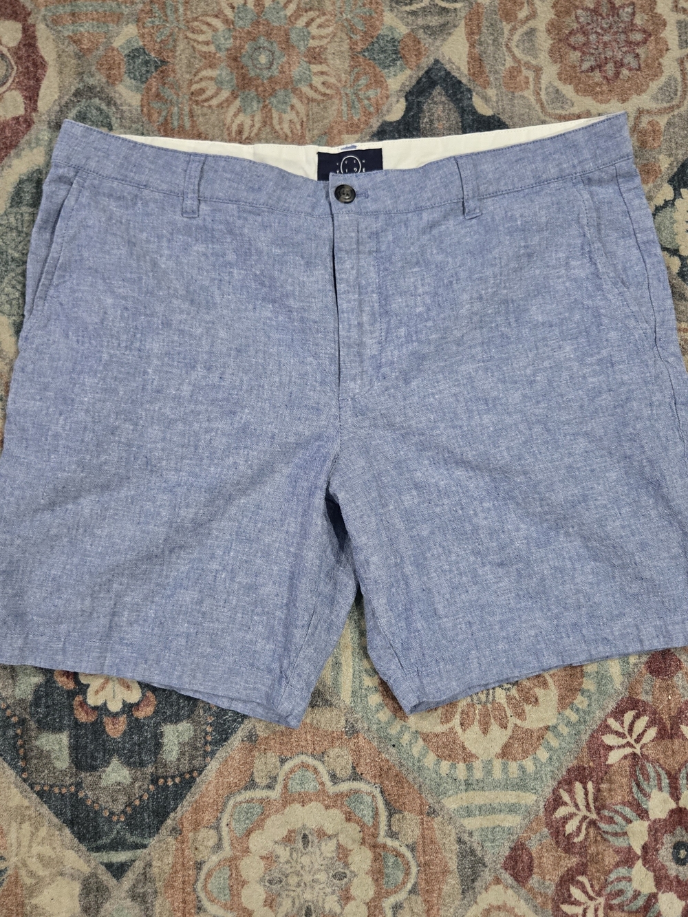 Even Tide Men's 38 Indigo Blue Linen Blend Shorts